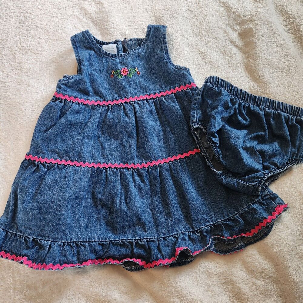 EUC WonderKids Vintage 2pc Embroidered Denim Dress & Bloomers Set 18M